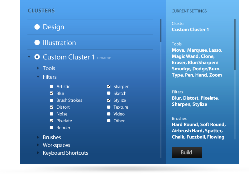 Options for Photoshop clusters