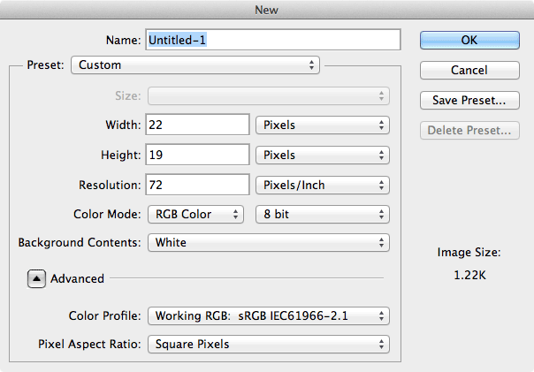 New Document dialog box in Photoshop