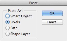 Paste options in Photoshop